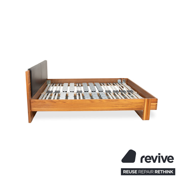 Hülsta Wood Leather Bed Brown Black Bedroom Manual Function