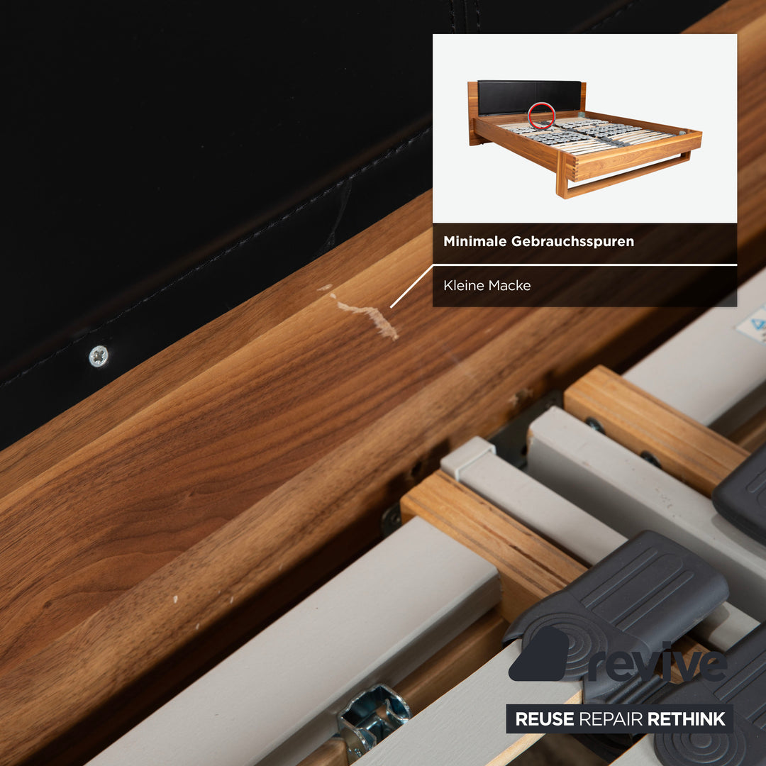 Hülsta Wood Leather Bed Brown Black Bedroom Manual Function