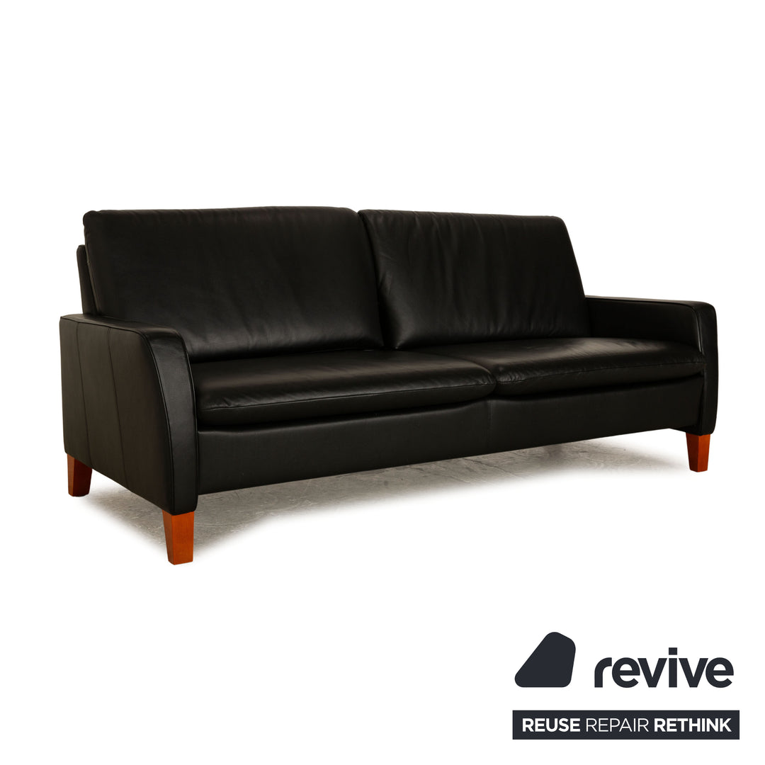 Hülsta Leder Sofa Garnitur Schwarz Dreisitzer Sessel