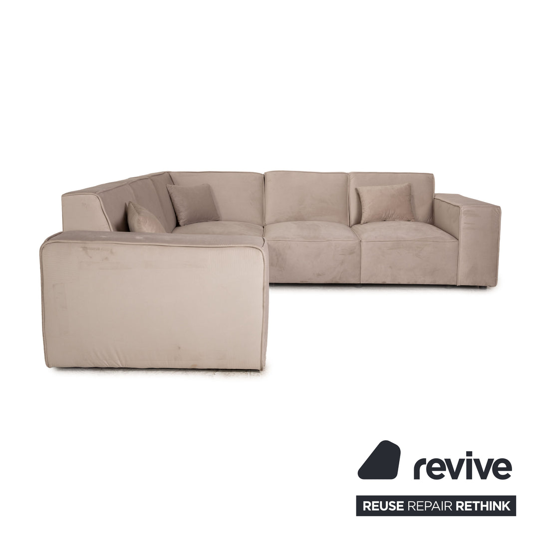 IconX STUDIOS Beluga Samt Stoff Ecksofa Creme Recamiere rechts & links