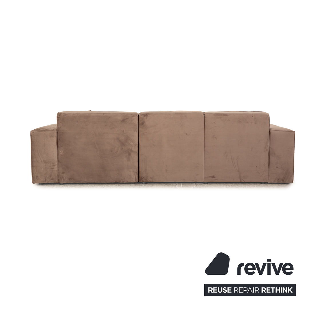 iconX STUDIOS Canapé d'angle en tissu velours Beluga gris taupe méridienne droite