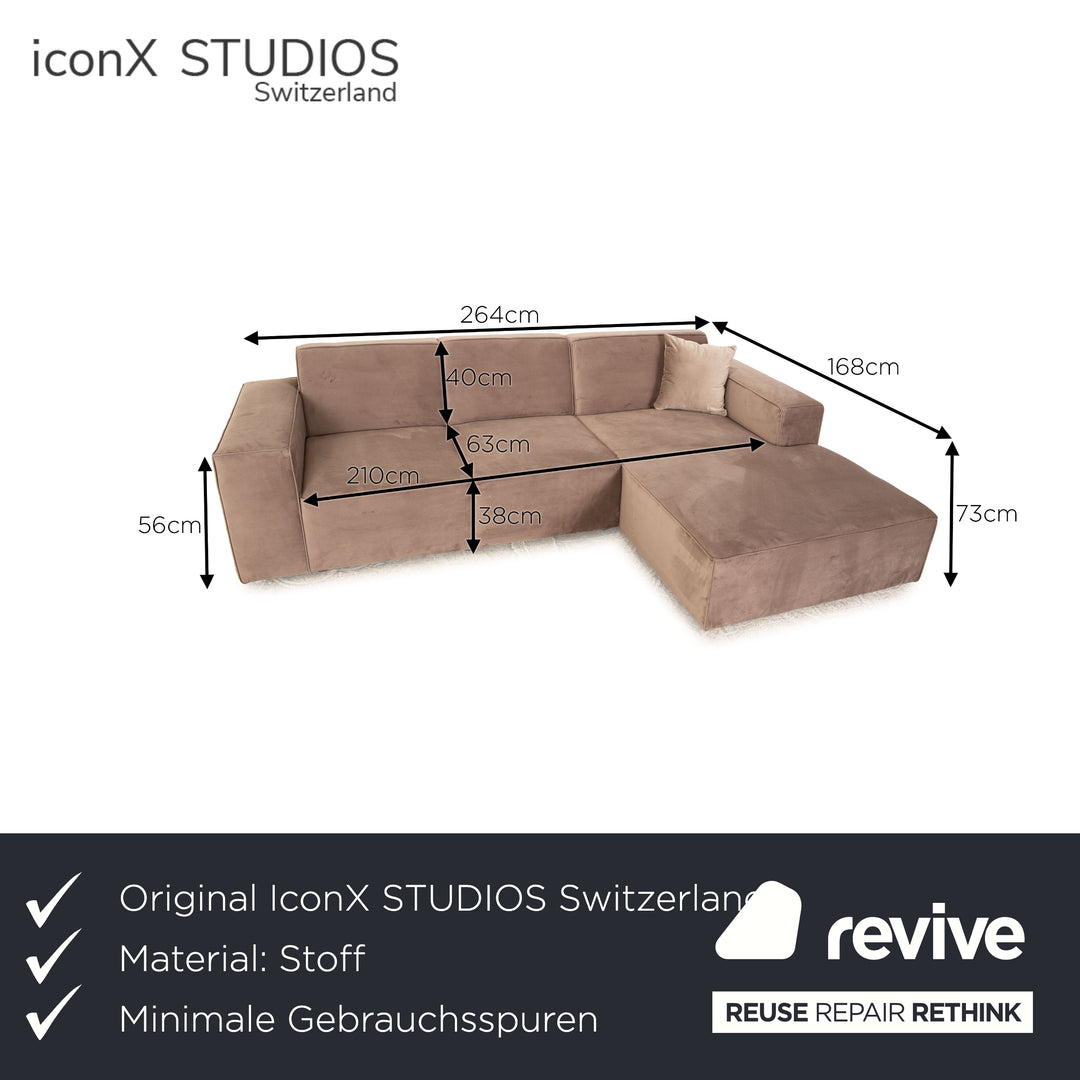 iconX STUDIOS Canapé d'angle en tissu velours Beluga gris taupe méridienne droite