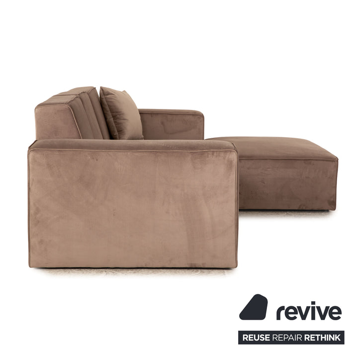 iconX STUDIOS Canapé d'angle en tissu velours Beluga gris taupe méridienne droite