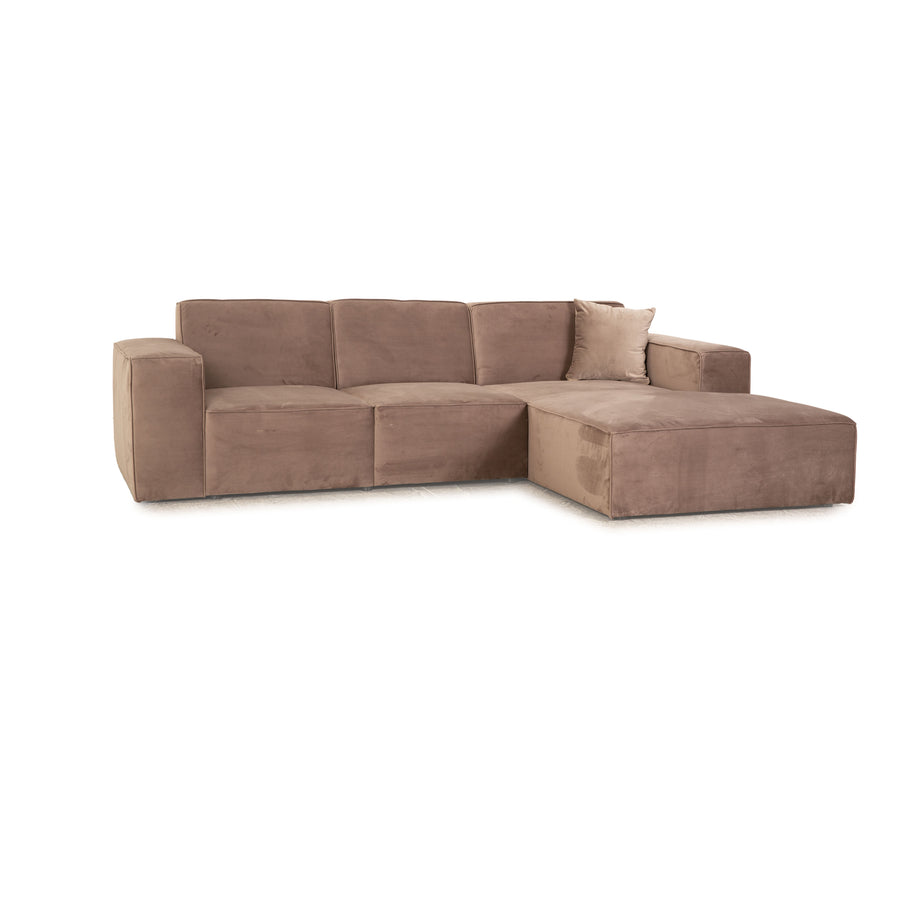 iconX STUDIOS Canapé d'angle en tissu velours Beluga gris taupe méridienne droite