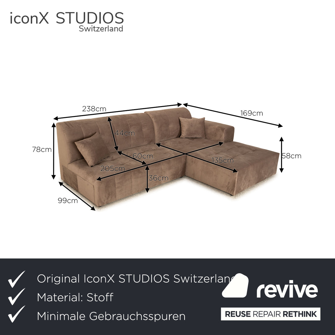 IconX STUDIOS Canapé d'angle en tissu velours Bloom Beige