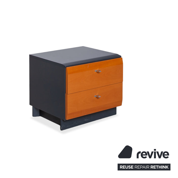 Interlübke Holz Bett Holz Dunkelblau Navyblau Braun Schlaffzimmer manuelle Funktion inkl. 2 Nachtische