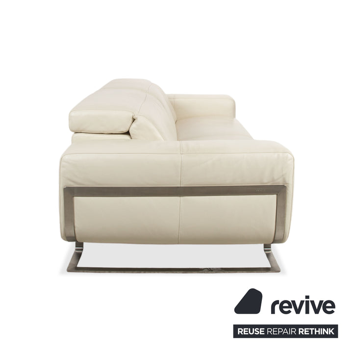 Joop 007 Leather Suite Three-seater & Two-seater Cream Sofa Couch Metal Feet Relax Function Electric/Manual