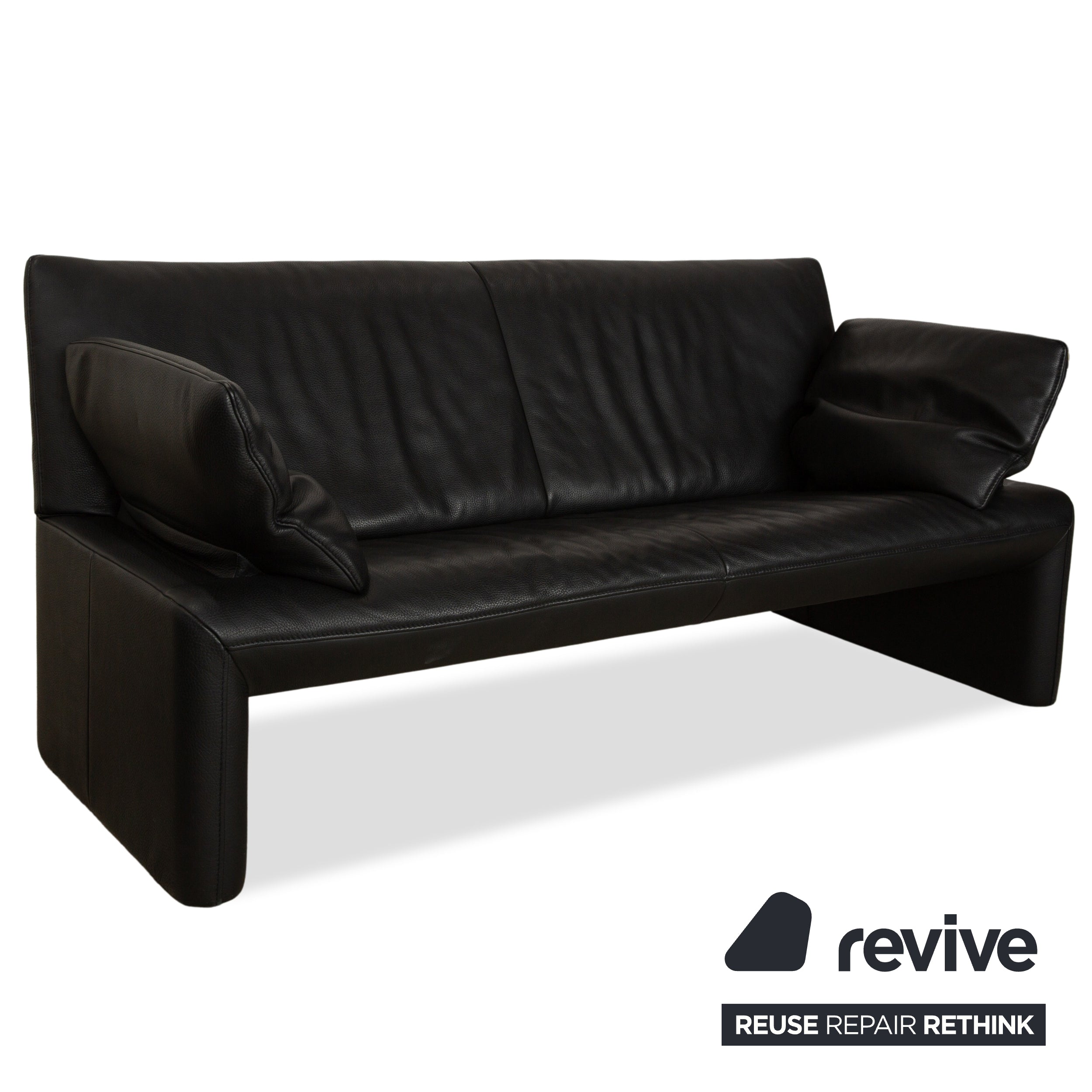 Jori Linea Leather Two-Seater Black Manual Function Sofa Couch