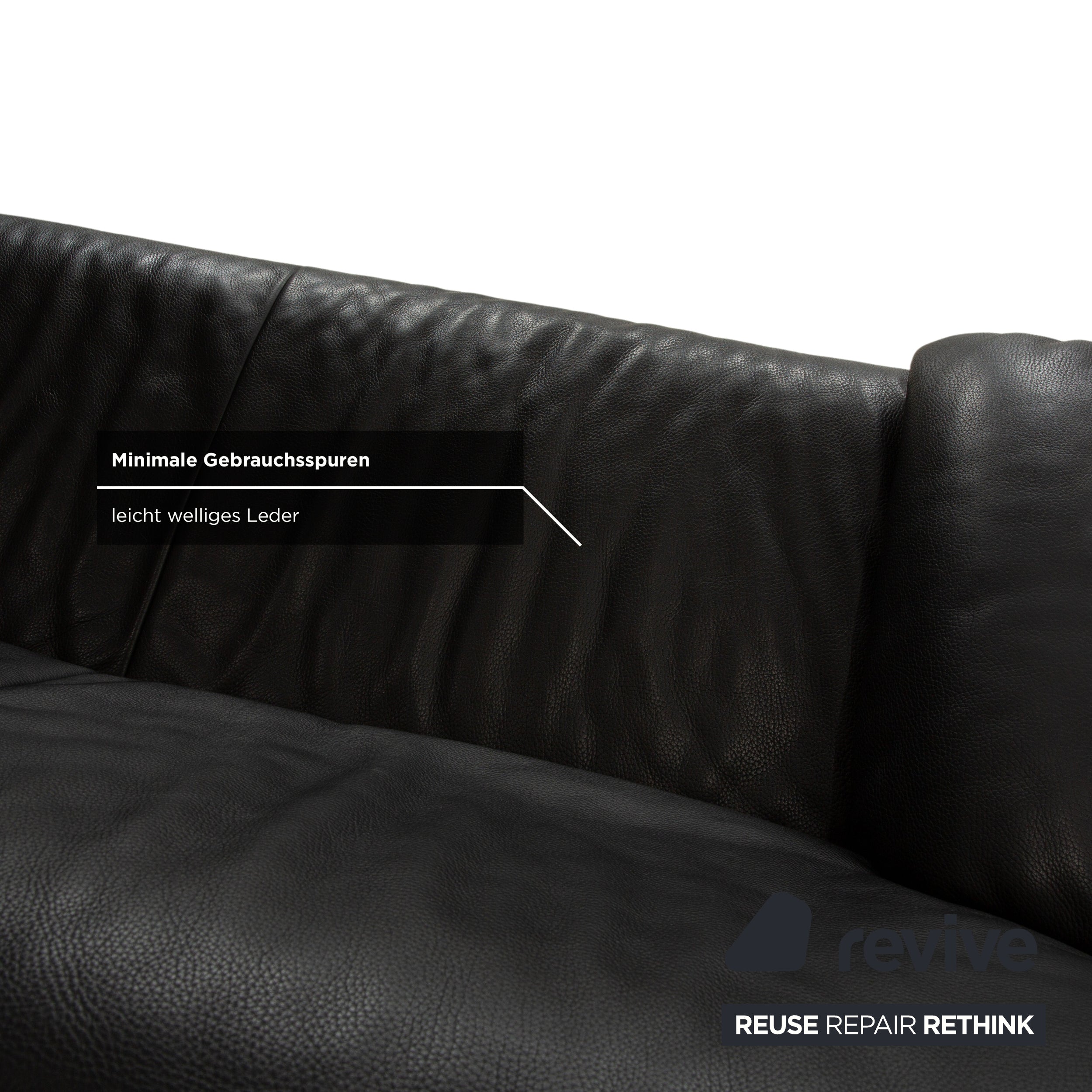 Jori Linea Leather Two-Seater Black Manual Function Sofa Couch