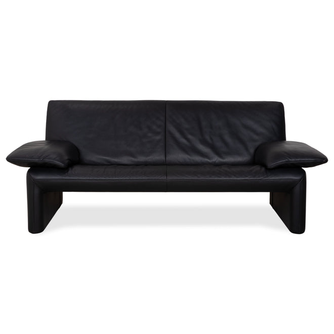 Jori Linea Leather Three-Seater Black Sofa Couch Manual Function