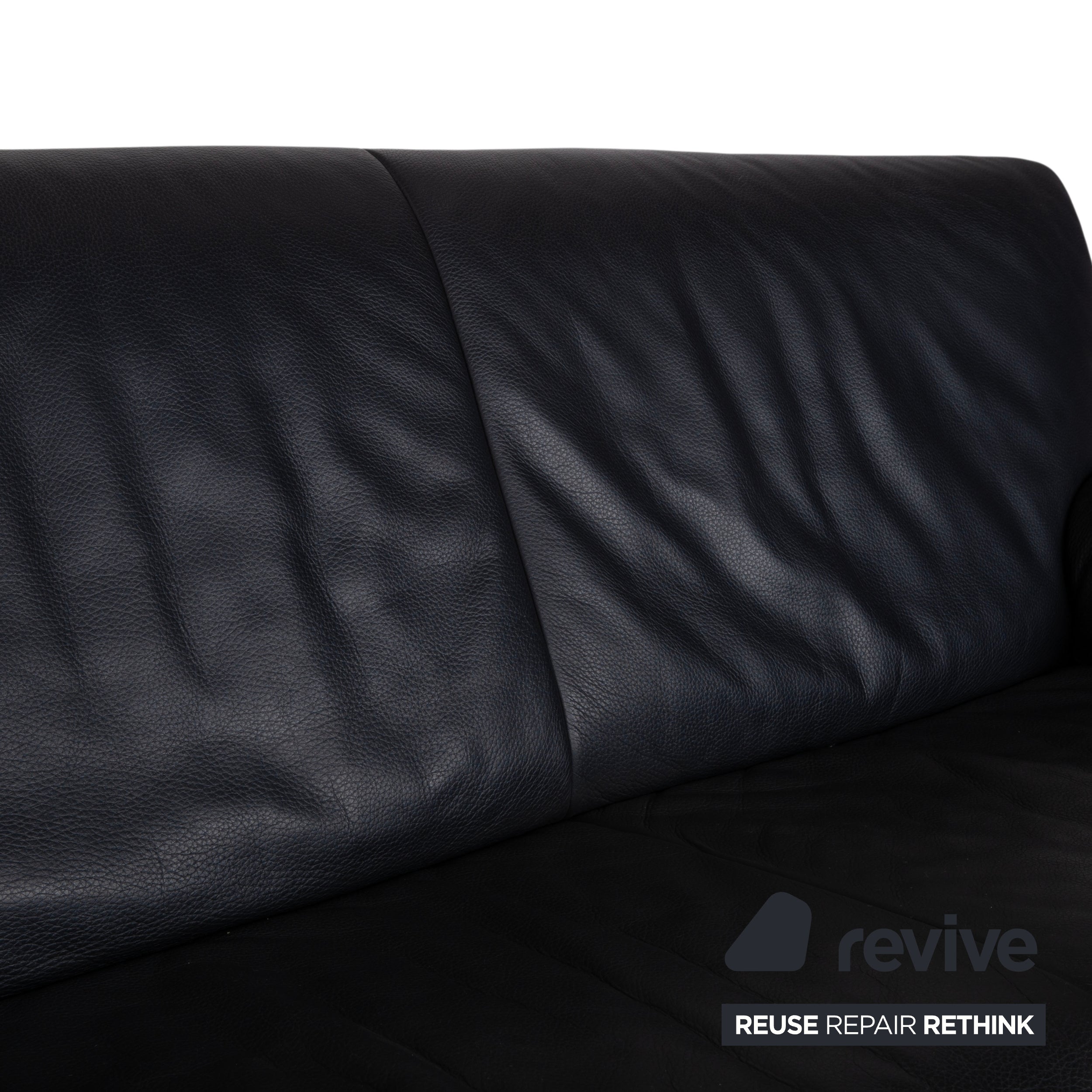 Jori Linea Leather Three-Seater Black Sofa Couch Manual Function