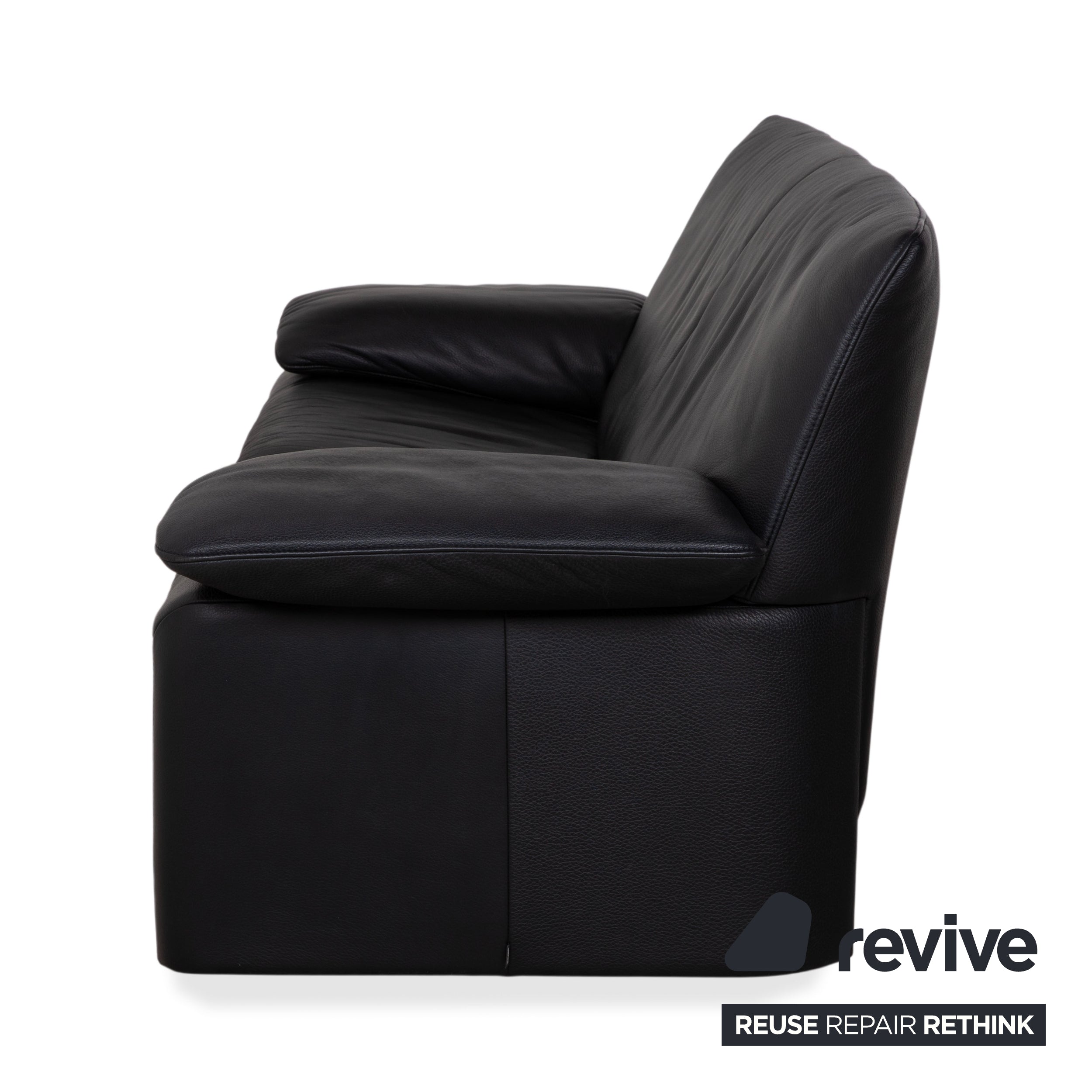 Jori Linea Leather Three-Seater Black Sofa Couch Manual Function