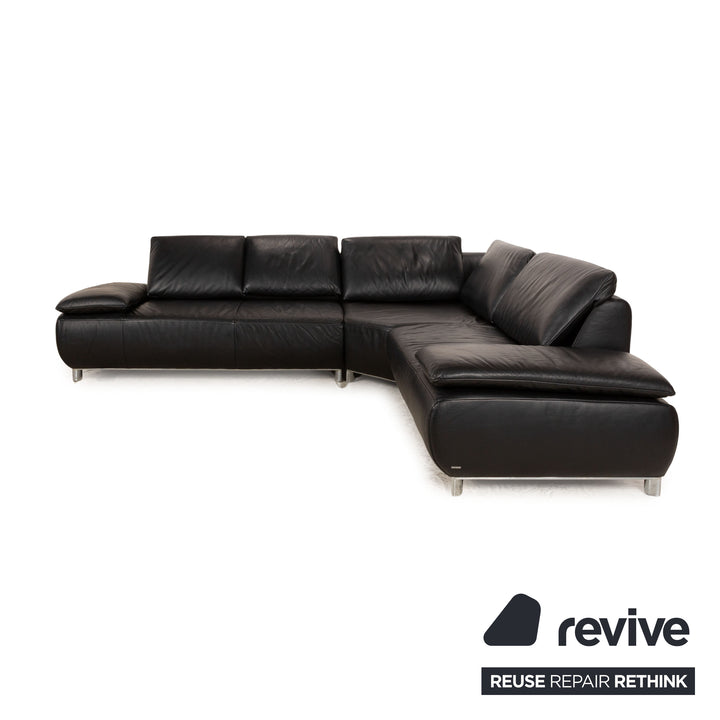 Koinor Bavero Canapé d'angle en cuir Noir Fonction manuelle Canapé