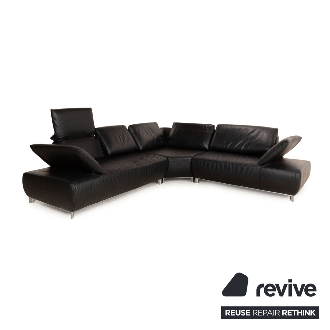 Koinor Bavero Canapé d'angle en cuir Noir Fonction manuelle Canapé