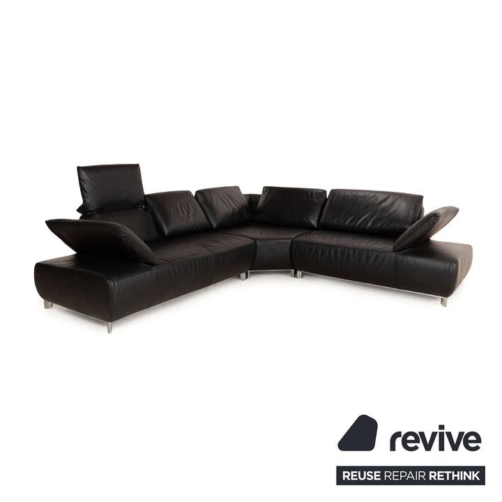 Koinor Bavero Canapé d'angle en cuir Noir Fonction manuelle Canapé
