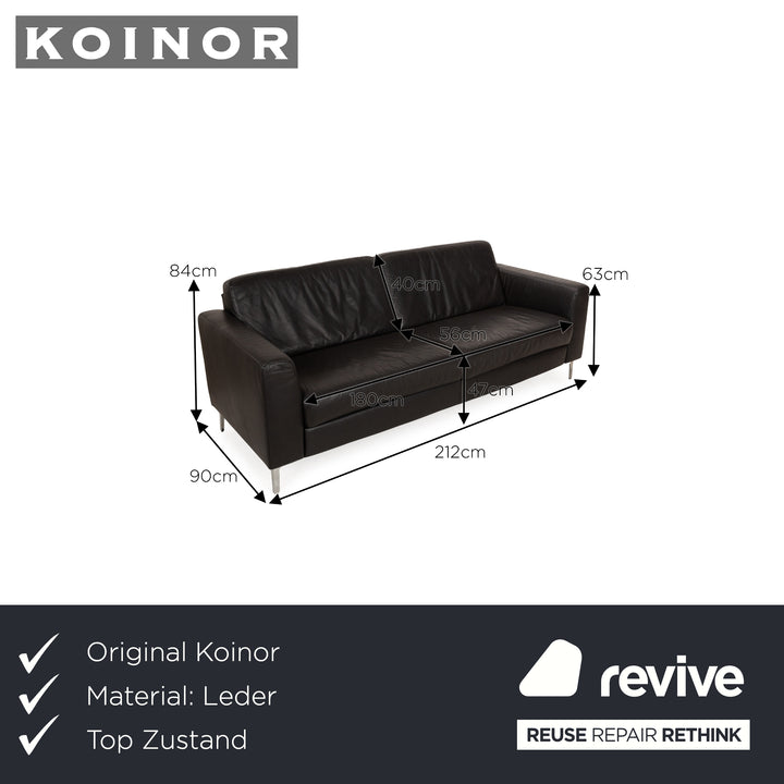 Canapé trois places Koinor Divino en cuir gris anthracite
