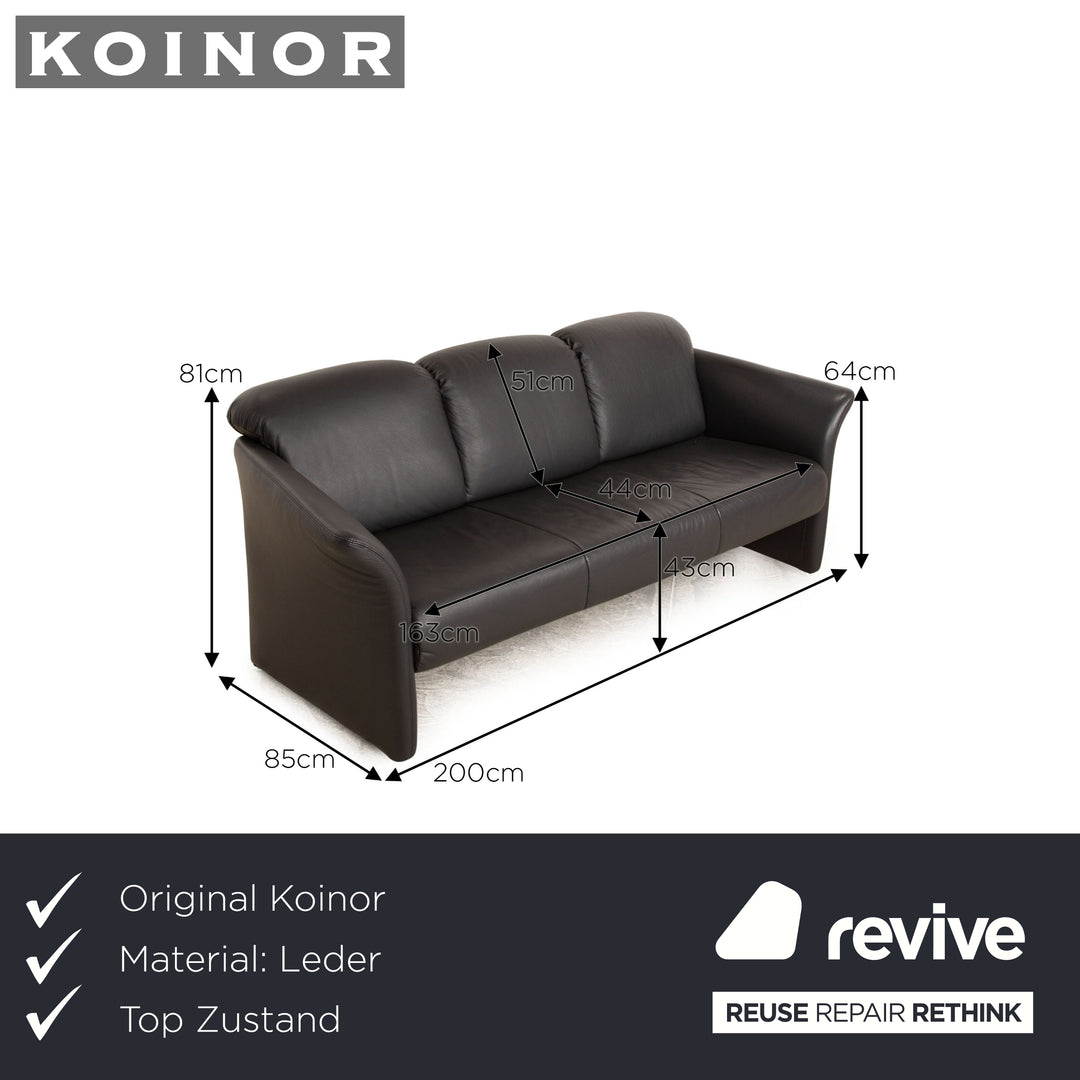 Koinor Wendy Leder Dreisitzer Grau Schwarz Sofa Couch
