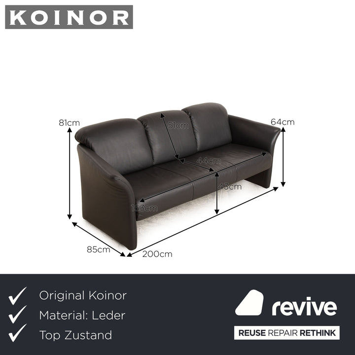 Koinor Wendy Leder Dreisitzer Grau Schwarz Sofa Couch