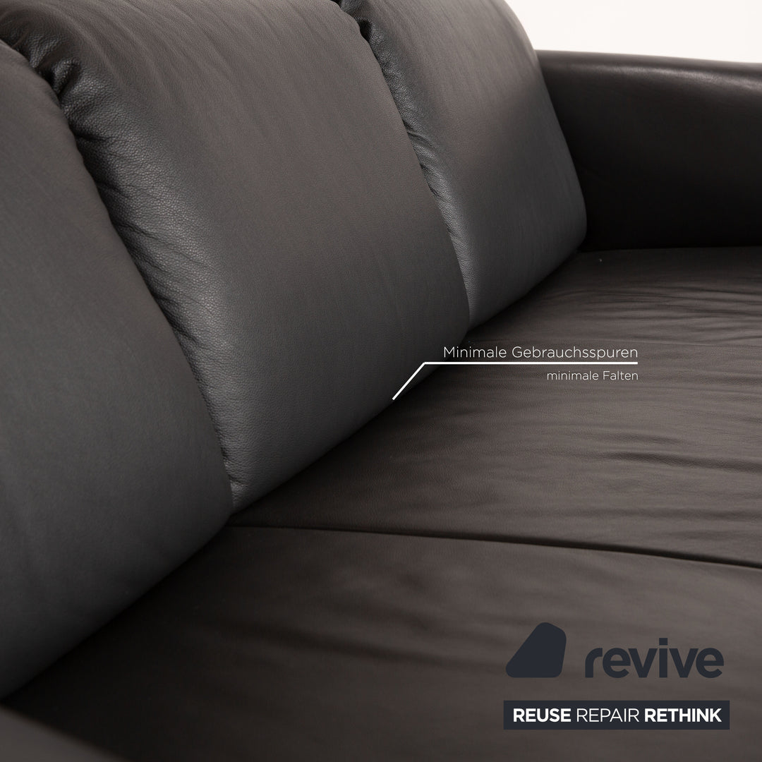 Koinor Wendy Leder Dreisitzer Grau Schwarz Sofa Couch