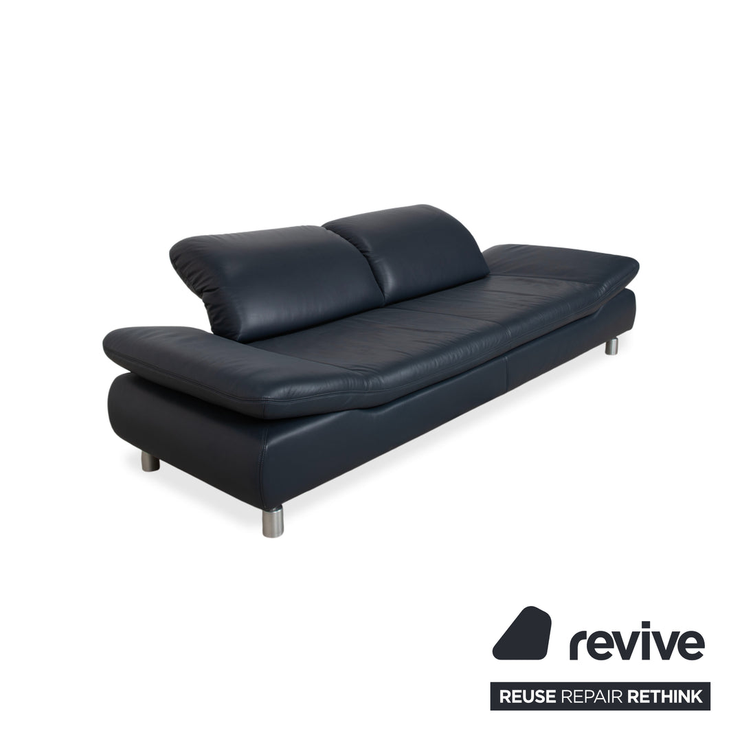 Koinor Rivoli Dreisitzer Leder Sofa Blau manuelle Funktion Couch