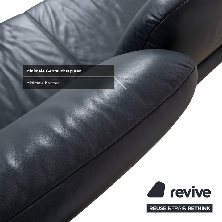 Koinor Rivoli Garnitur Dreisitzer Zweisitzer Leder Sofa Blau manuelle Funktion Couch
