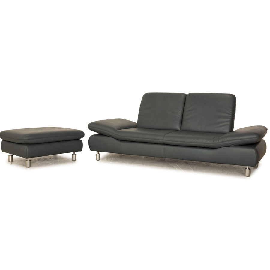 Koinor Rivoli ensemble de canapé en cuir bleu gris tabouret deux places fonction manuelle