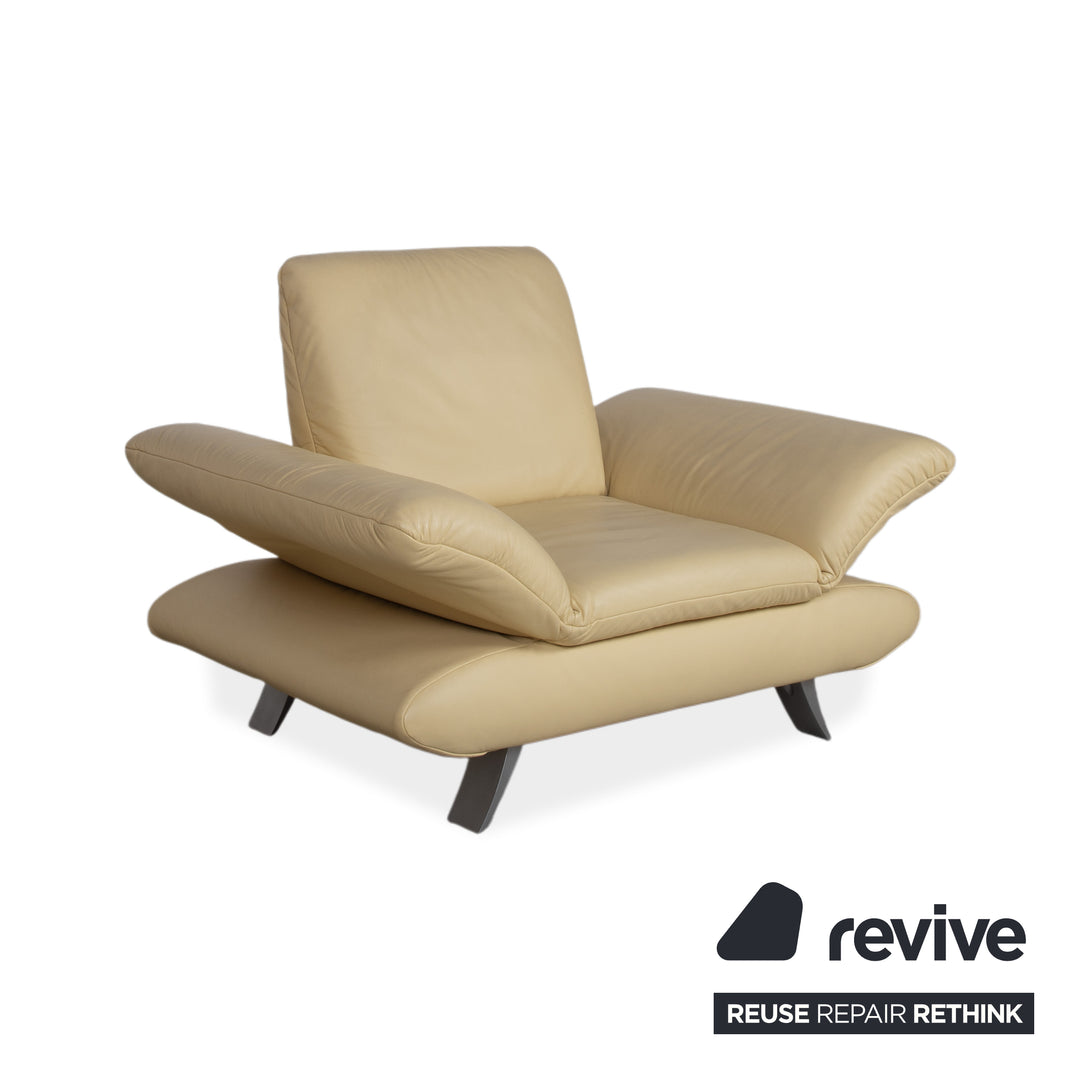 Koinor Rossini Suite Three-Seater + 2x Armchairs Leather Sofa Yellow Couch manual function