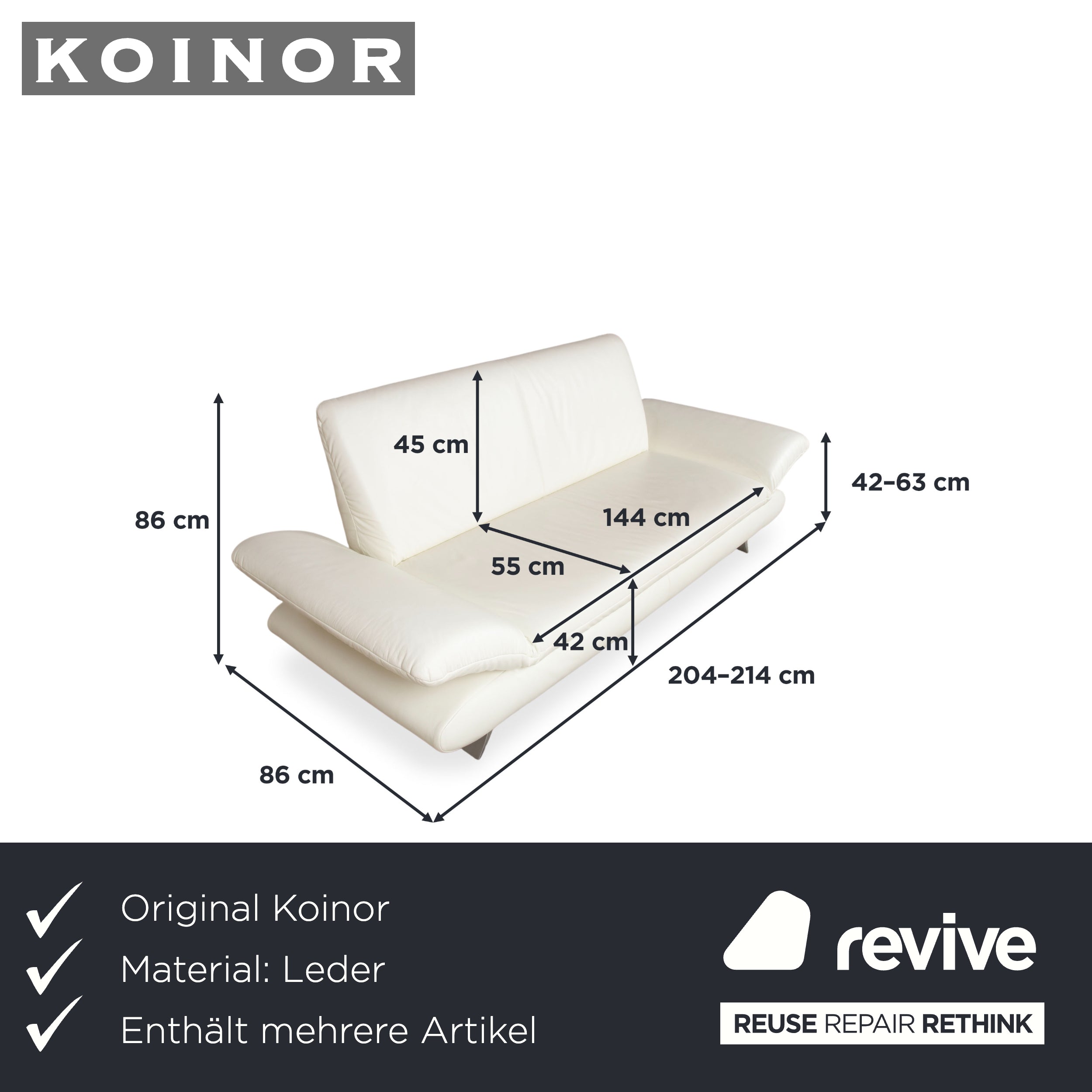 Koinor Rossini Garnitur Leder Sessel Dreisitzer Creme manuelle Funktion Sofa Couch