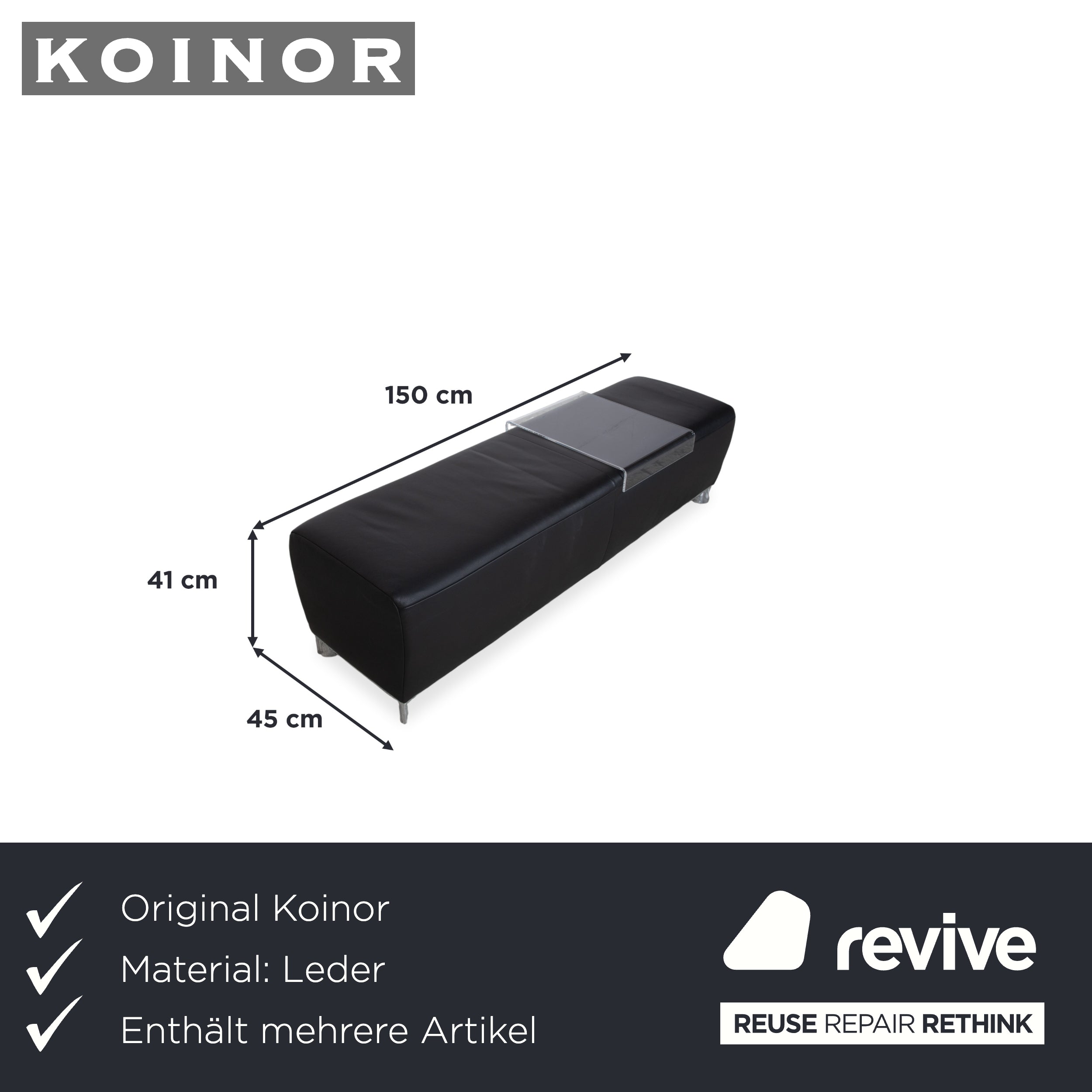 Koinor Volare Garnitur Leder Zweisitzer Dreisitzer Hocker Couchtisch Schwarz manuelle Funktion Sofa Couch