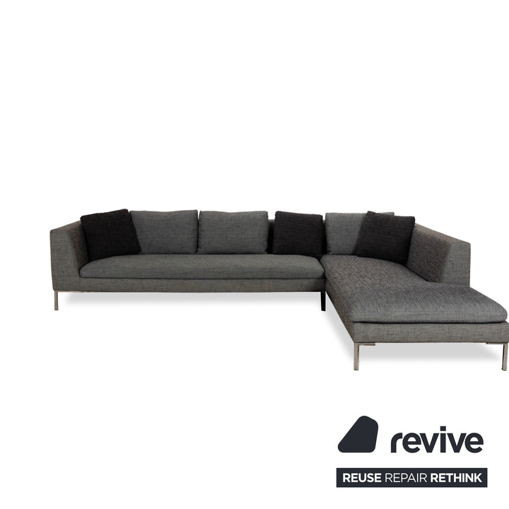 La Nouva Casa Liverpool Ecksofa Sofa Couch Stoff Grau Recamiere Rechts
