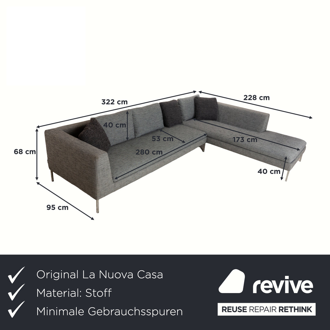 La Nouva Casa Liverpool Ecksofa Sofa Couch Stoff Grau Recamiere Rechts