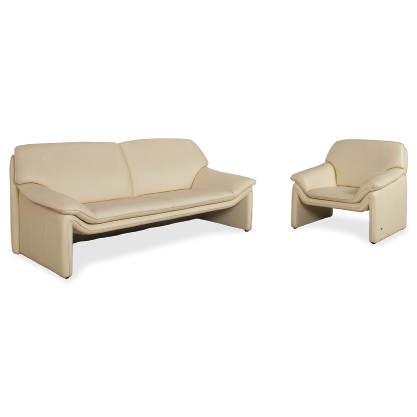 Laauser Atlanta Garnitur Leder Dreisitzer Sessel Beige Creme Sofa Couch