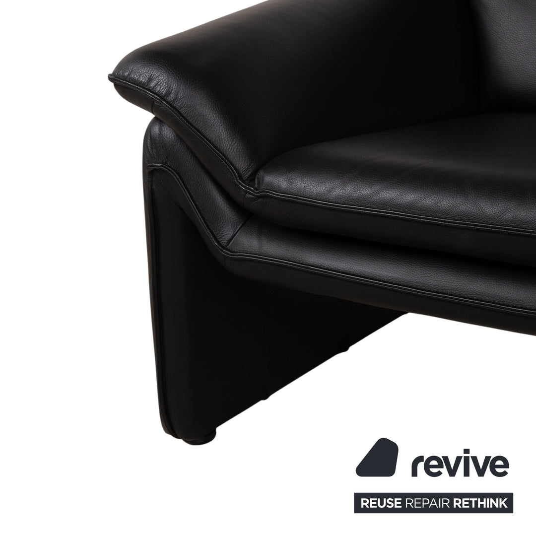 Laauser Atlanta Two-Seater Leather Suite Armchair Black Sofa Couch