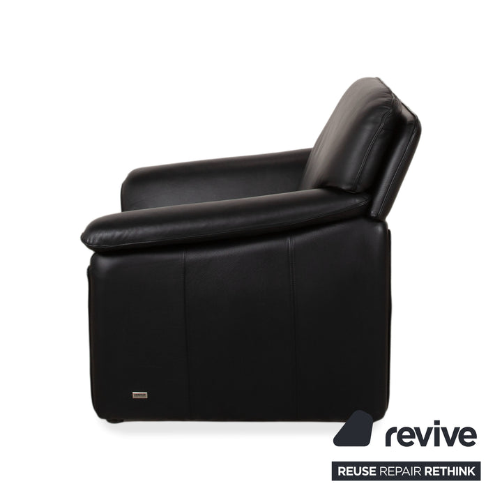 Laauser Atlanta Two-Seater Leather Suite Armchair Black Sofa Couch