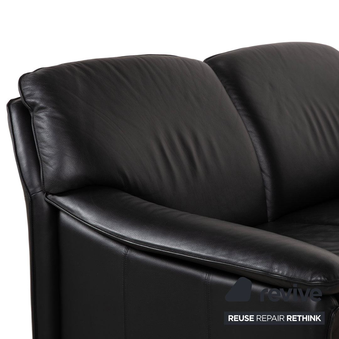 Laauser Atlanta Two-Seater Leather Suite Armchair Black Sofa Couch