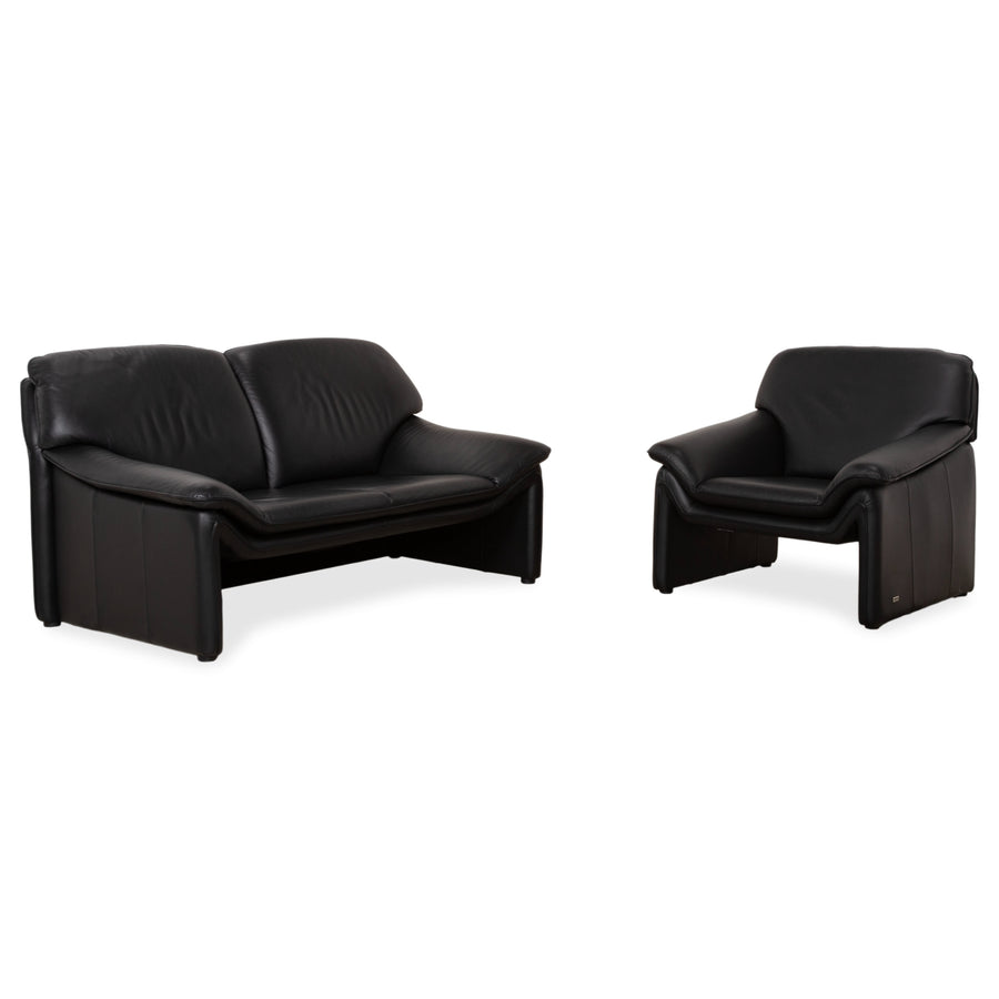 Laauser Atlanta Garnitur Leder Zweisitzer Sessel Schwarz Sofa Couch