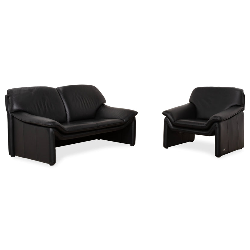 Laauser Atlanta Garnitur Leder Zweisitzer Sessel Schwarz Sofa Couch