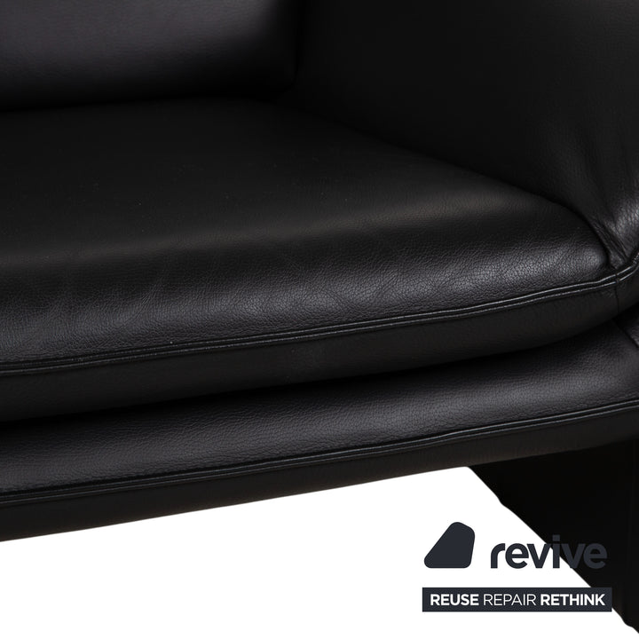 Laauser Atlanta Two-Seater Leather Suite Armchair Black Sofa Couch