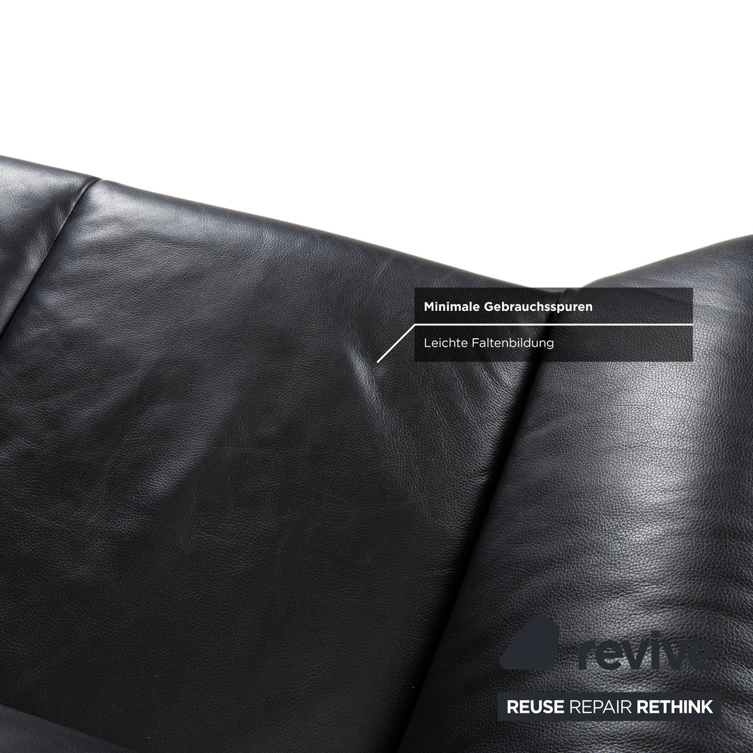 Laauser Atlanta Two-Seater Leather Suite Armchair Black Sofa Couch