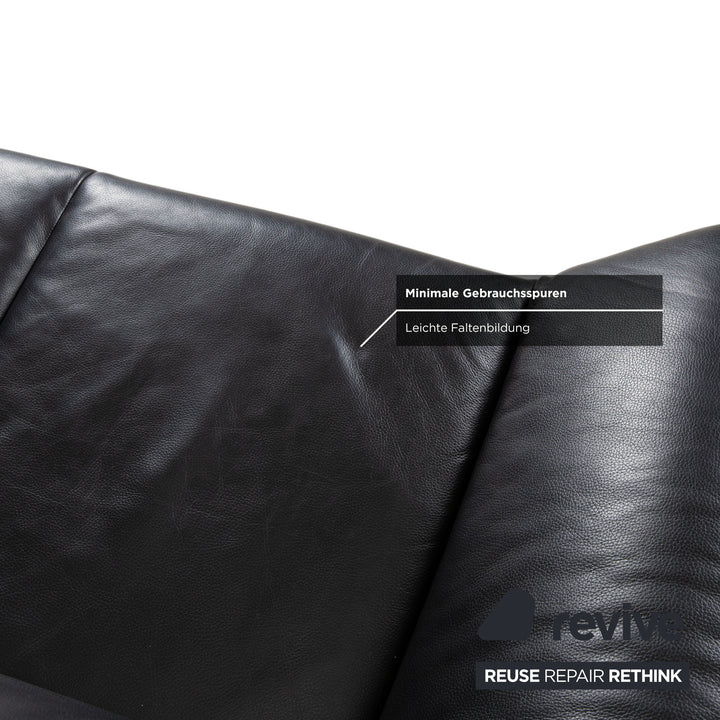 Laauser Atlanta Two-Seater Leather Suite Armchair Black Sofa Couch