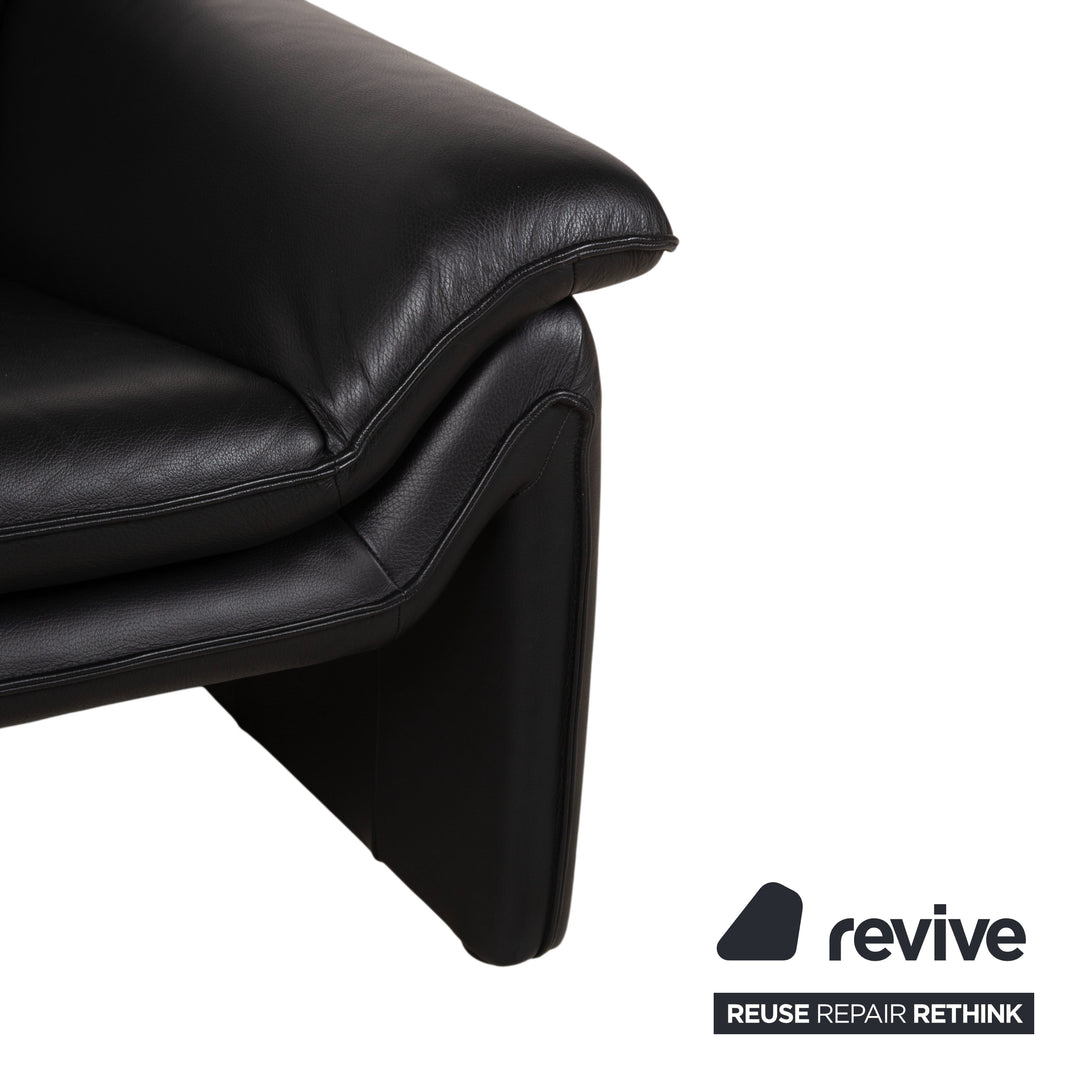 Laauser Atlanta Two-Seater Leather Suite Armchair Black Sofa Couch
