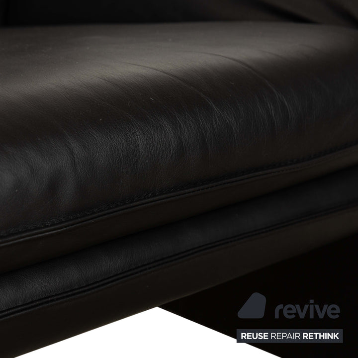 Laauser Atlanta Cuir 1x Canapé 3 places Canapé 2x Fauteuils 1x Tabouret Noir
