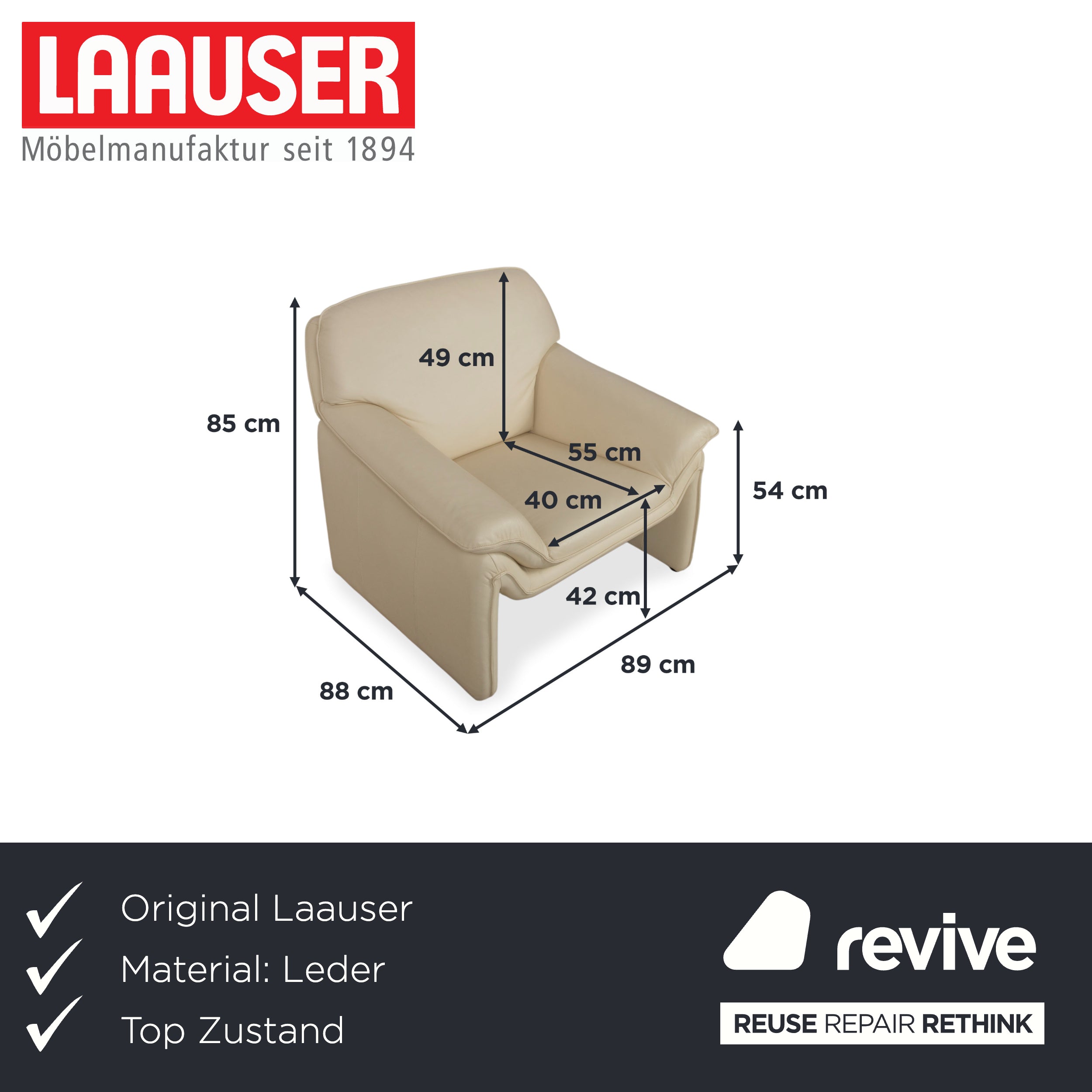 Laauser Atlanta Leder Sessel Beige Creme