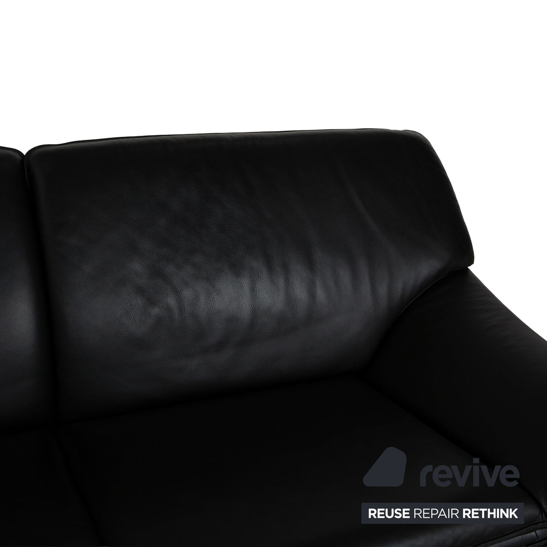 Laauser Atlanta Leather Sofa Set Black Three-Seater Armchair Couch