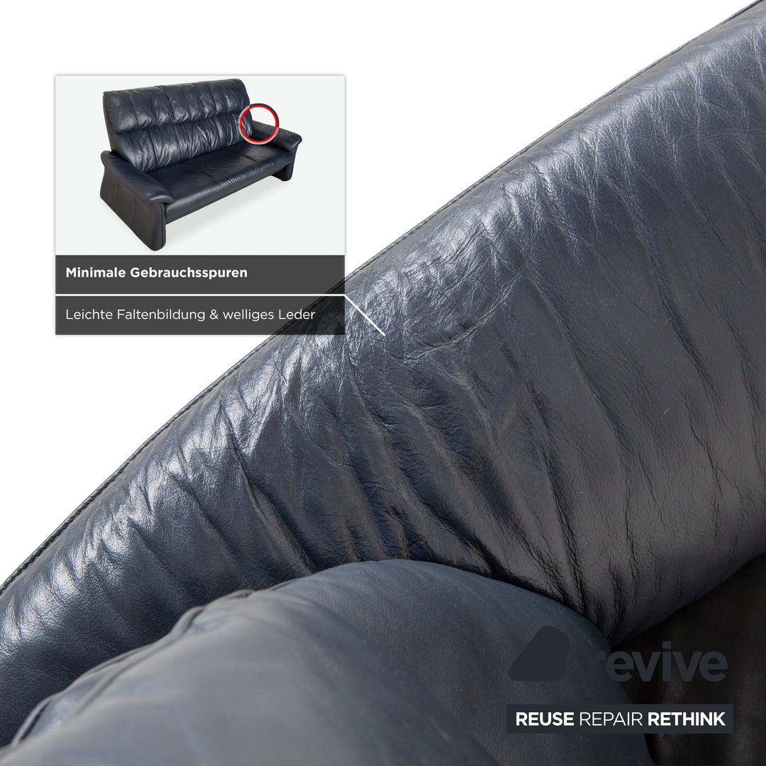 Laauser Leder Dreisitzer Dunkelblau Sofa Couch
