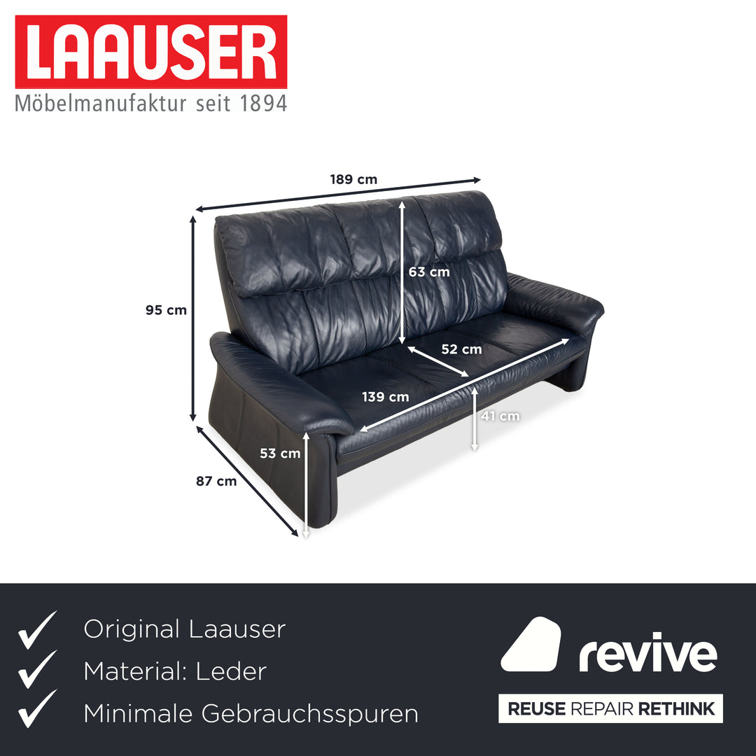 Laauser Leder Dreisitzer Dunkelblau Sofa Couch