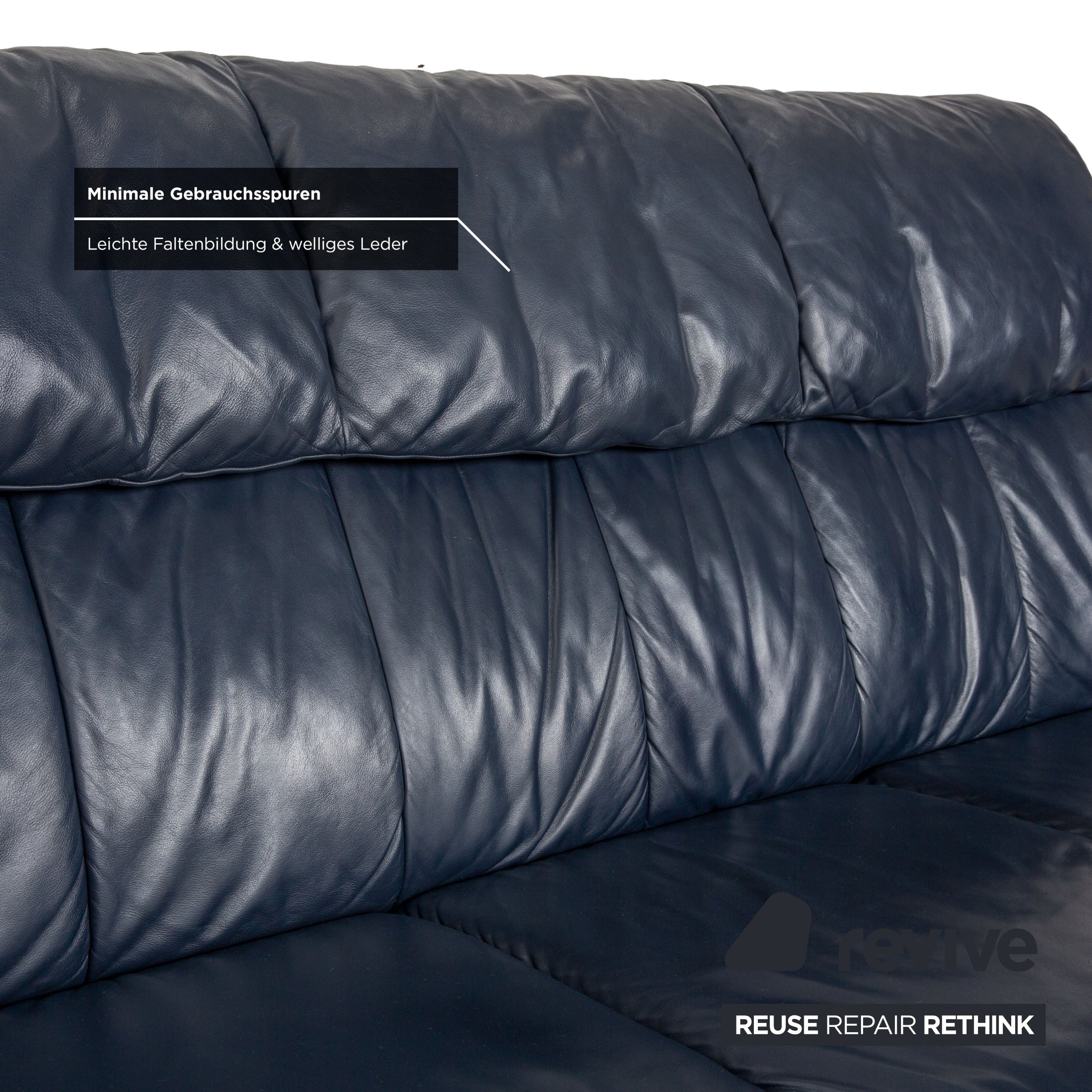 Laauser Leder Dreisitzer Dunkelblau Sofa Couch