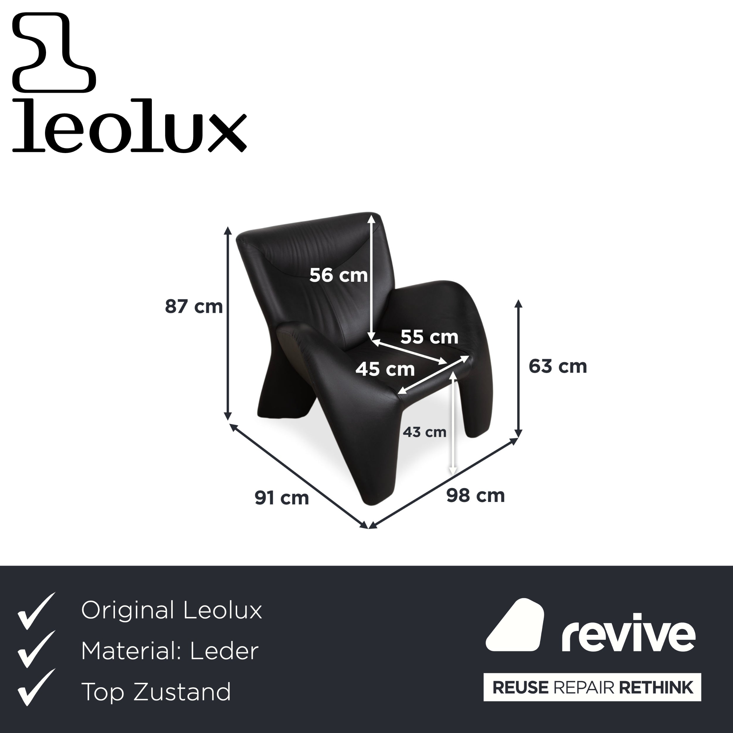 Leolux Echnaton Leather Armchair Black