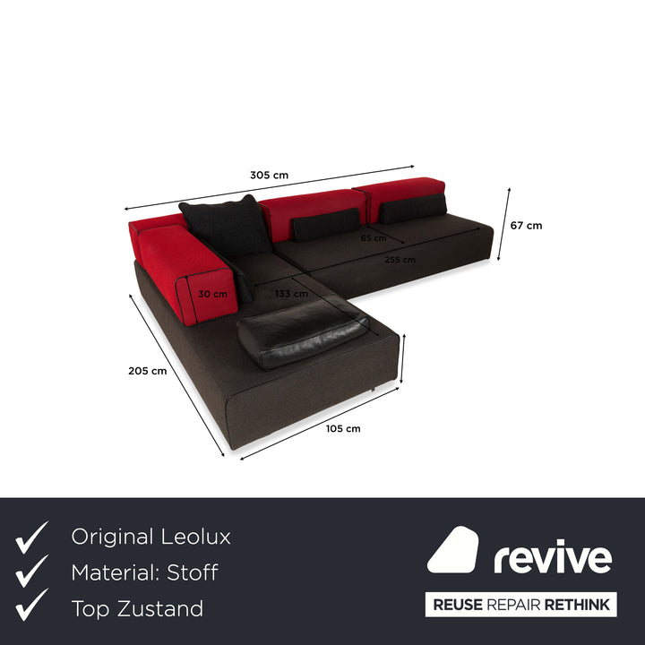 Leolux Panton next fabric corner sofa grey red sofa couch