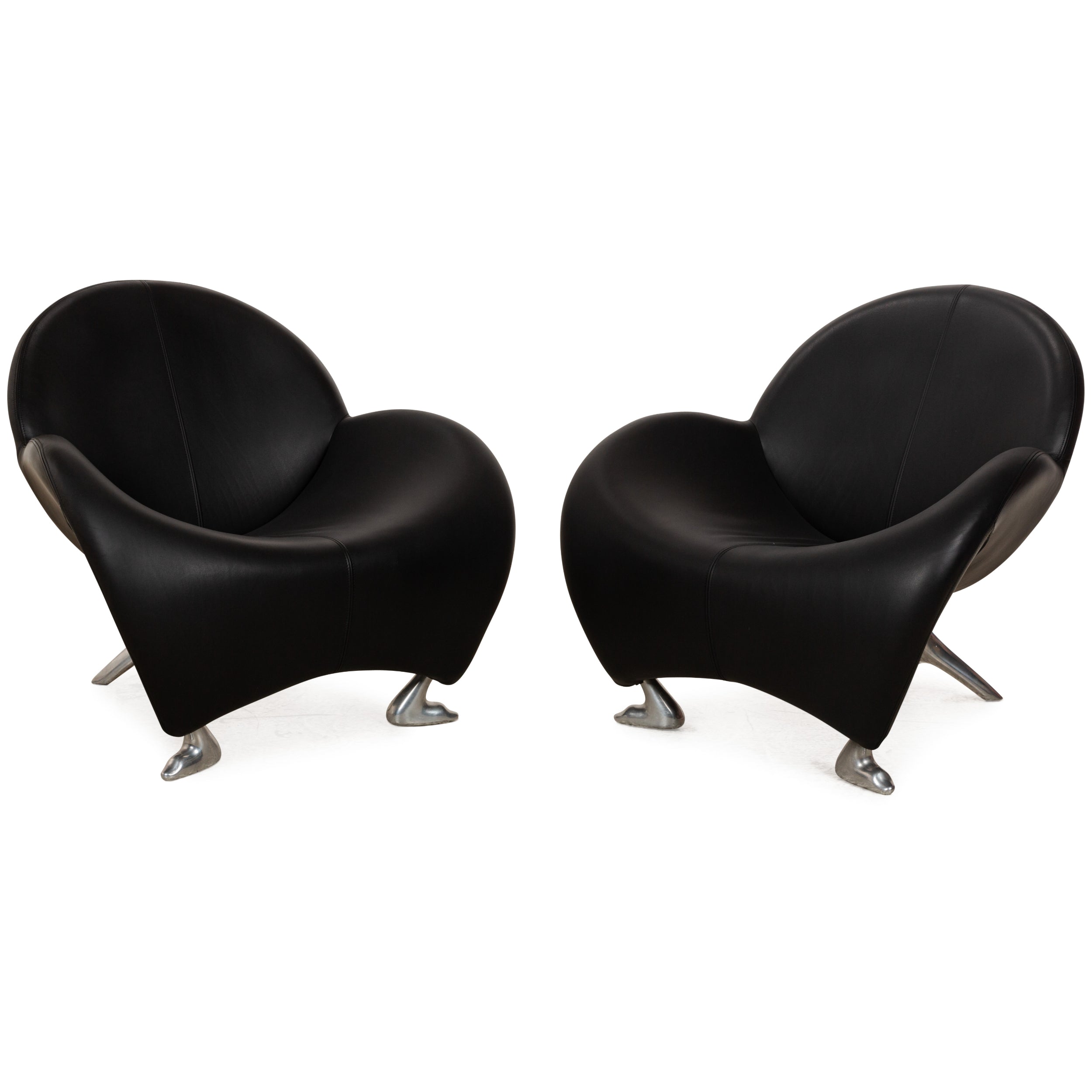 Leolux Papageno Leather Armchair Set Black
